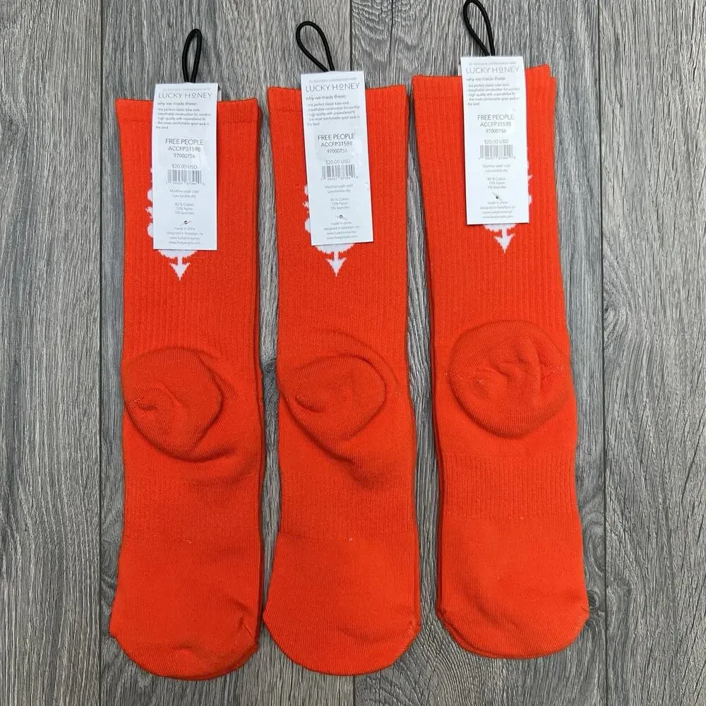 3 Pack Free People FP Movement Last Lap Tube Socks Lucky Honey Orange One Size